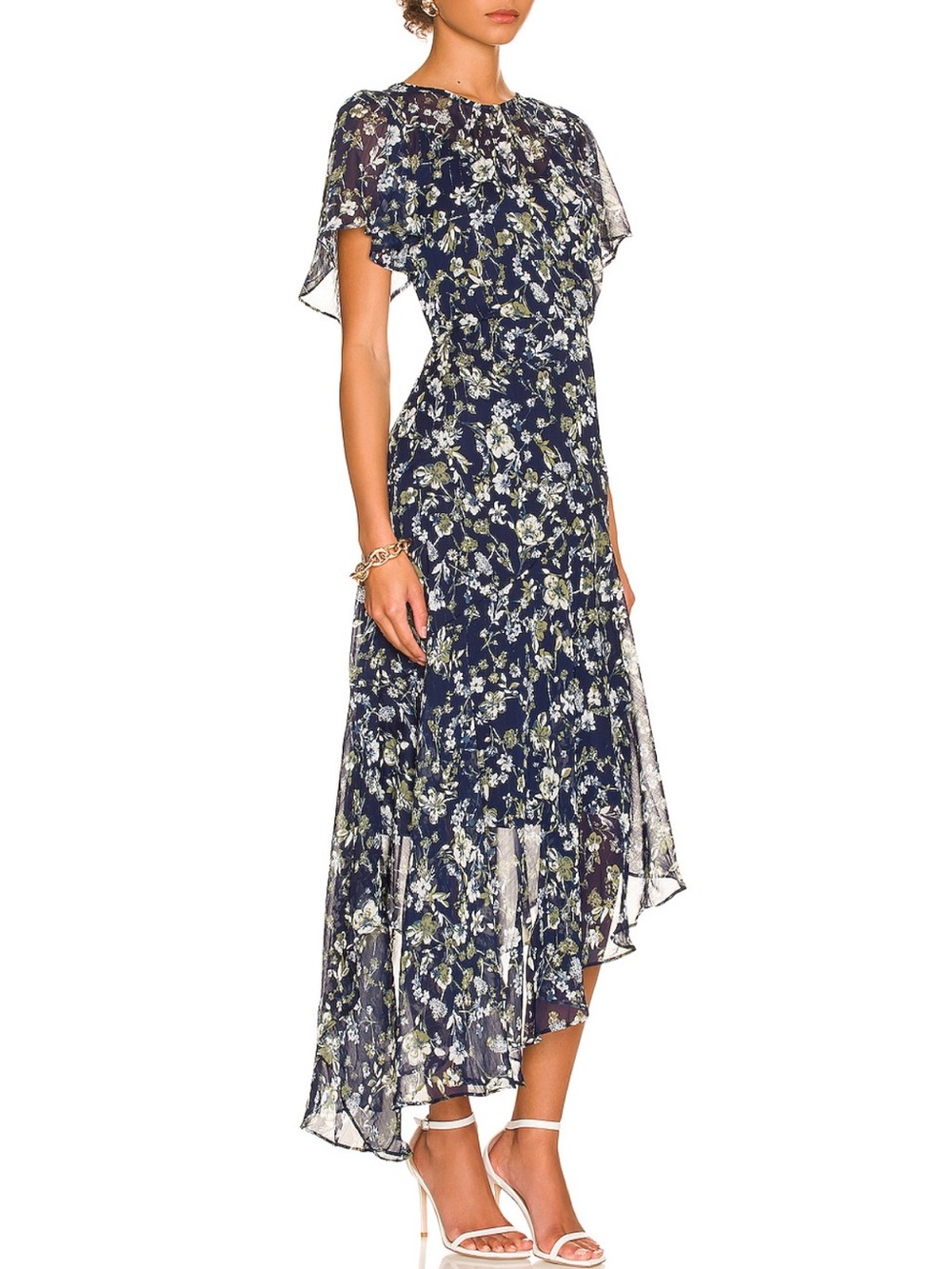 NWT ASTR the Label Flutter Sleeve Maxi Dress Blue Green Floral Size L - Picture 2 of 12